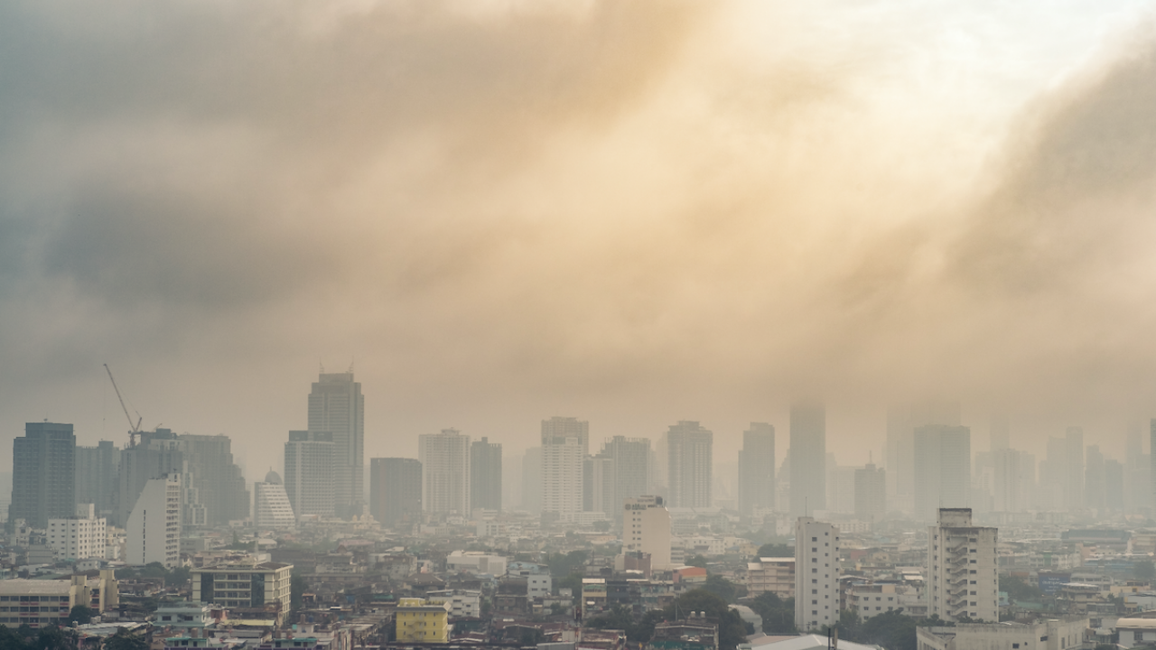 City skyline covered in air pollution and smog